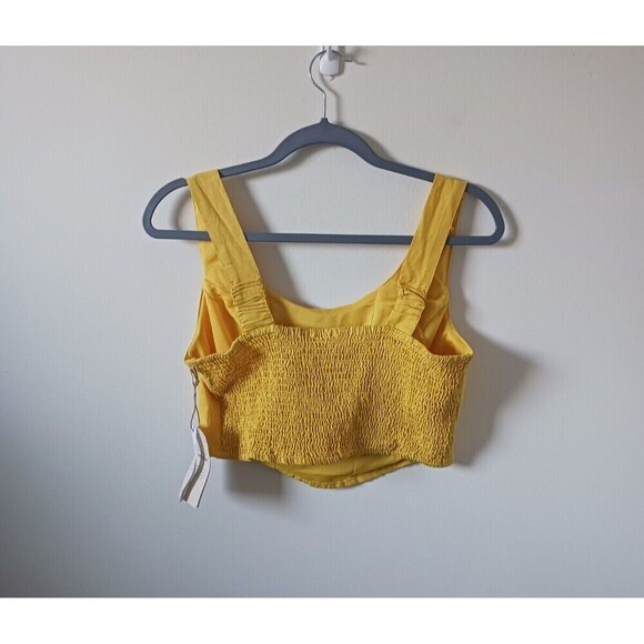 Midnight Sky Juniors Cropped Tank Top Sleeveless Linen Blend Yellow Size L NWT - Picture 2 of 8